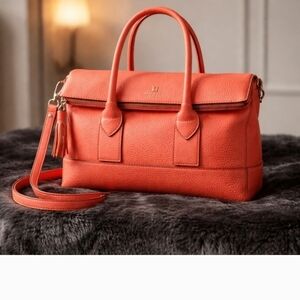 Designer Orange Leather Satchel Bag - Women's Handbag